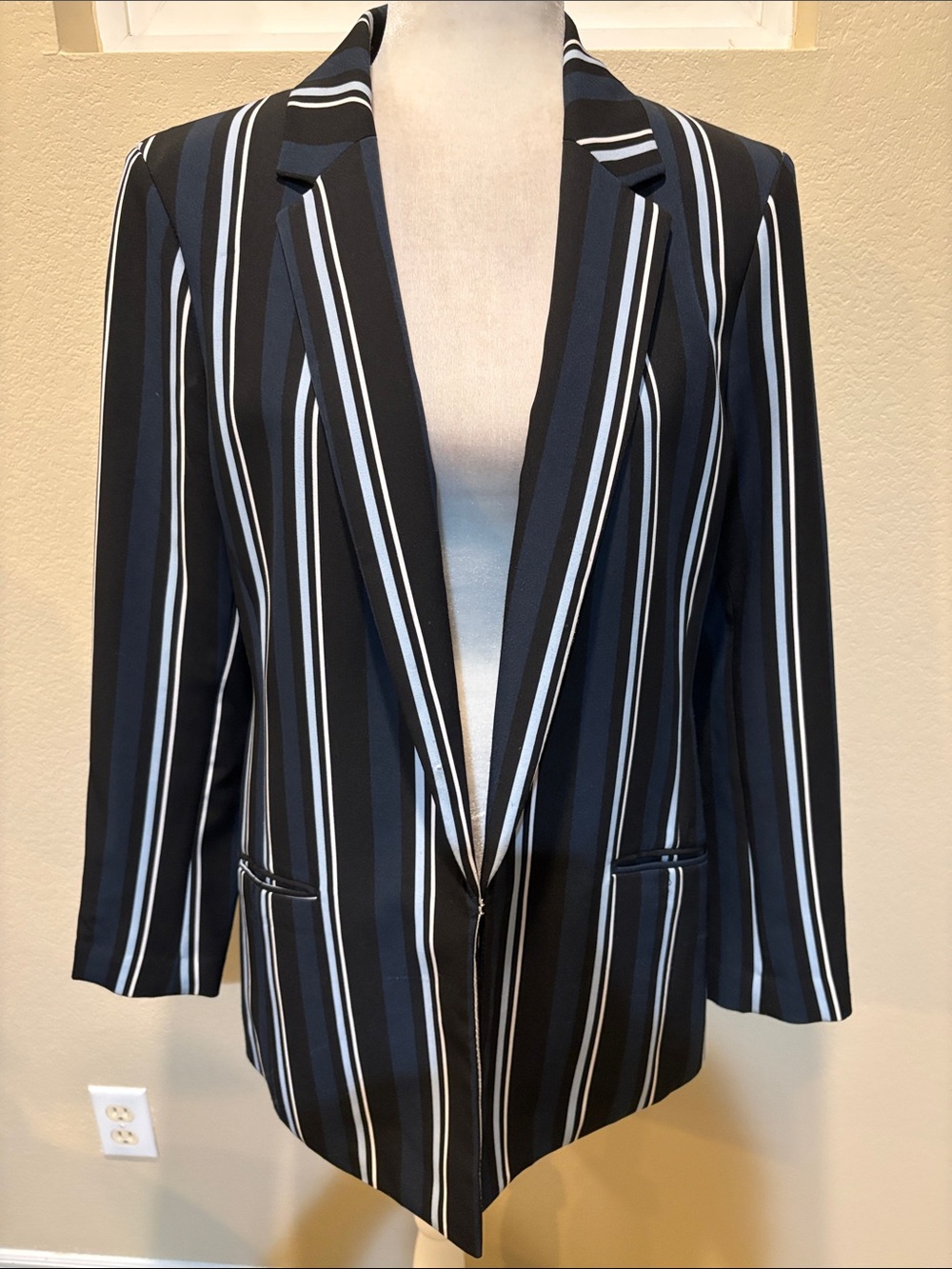 INC International Concepts Black Blazer with Blue and White Stripes